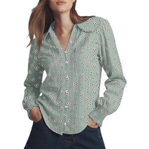 Lomon floral button down blouse with Peter Pan collar and smocked cuffs Large